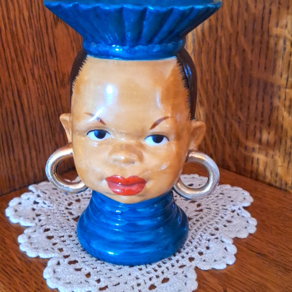 Vintage Lady Head Vase African 5" By Shafford